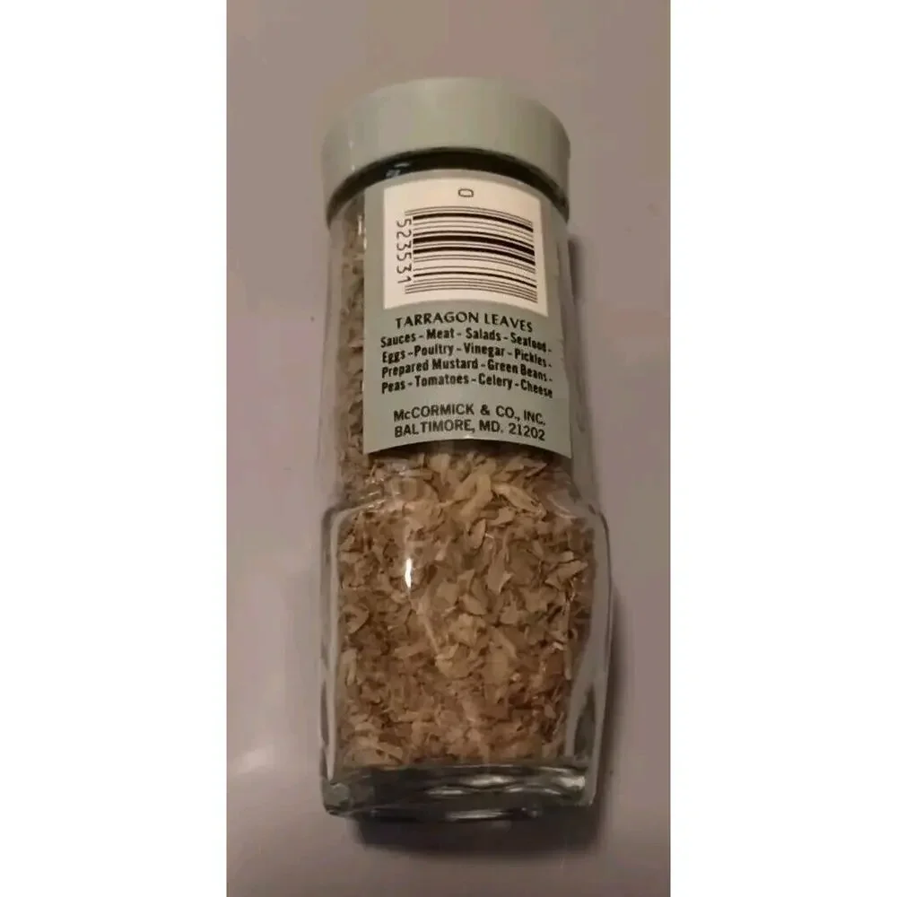 Vintage Schilling Spice Tarragon Leaves Glass Jar Green Lid .37 oz - Expired
